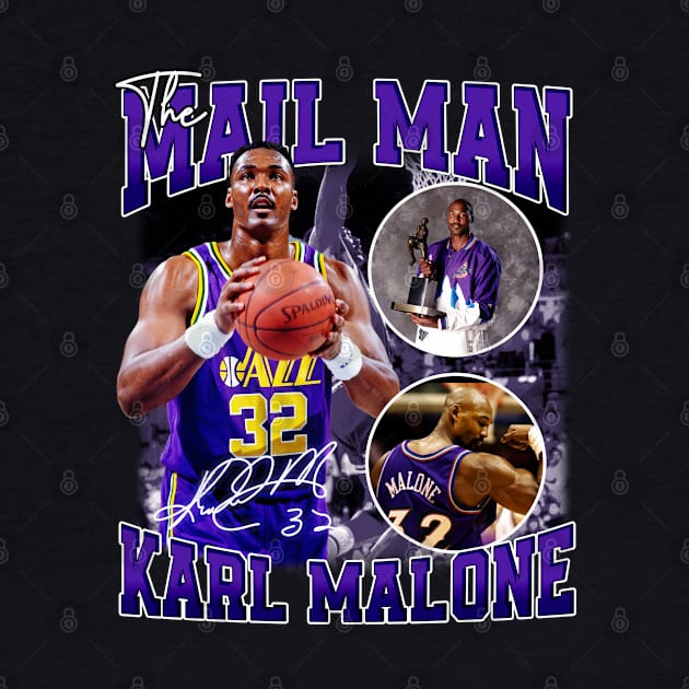 Karl Malone The Mail Man Basketball Legend Signature Vintage Retro 80s 90s Bootleg Rap Style by CarDE